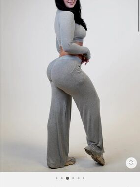 High-Rise Wide-Leg Lounge Pants in Light Gray
